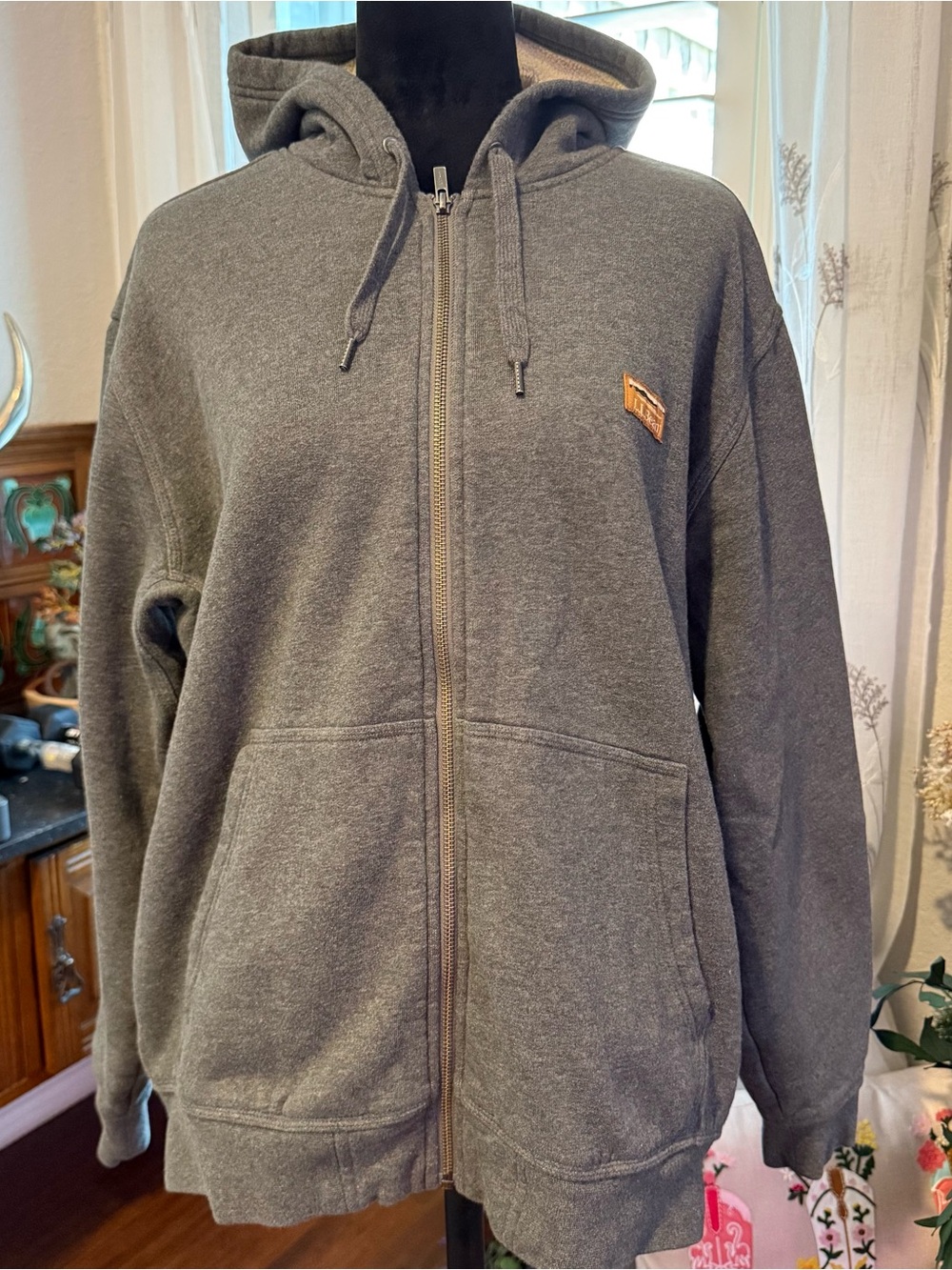 L.L.Bean Men’s Gray Full Zip Hooded Sweatshirt Jacket Large Regular Cotton Blend